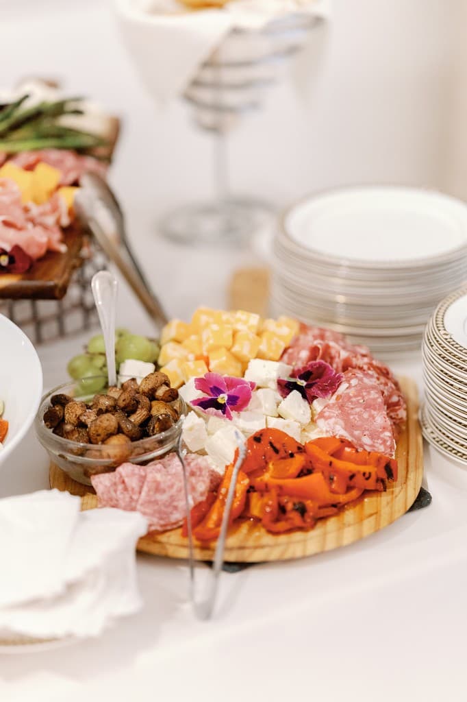 Artisan charcuterie board with flowers