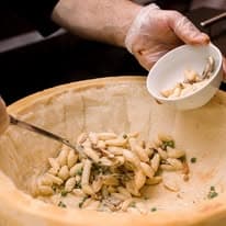 Pasta served from parmesan wheel