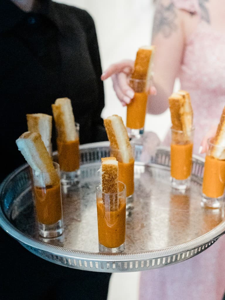 Tomato soup shooters with grilled cheese