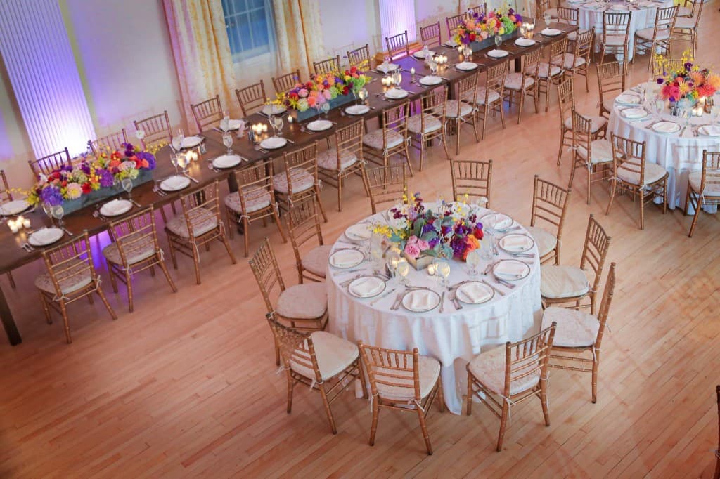 Colorful ballroom reception from above