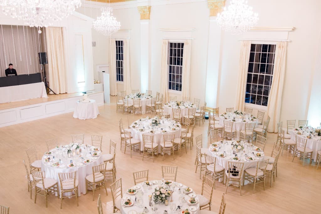 Ballroom during night reception with DJ and guests